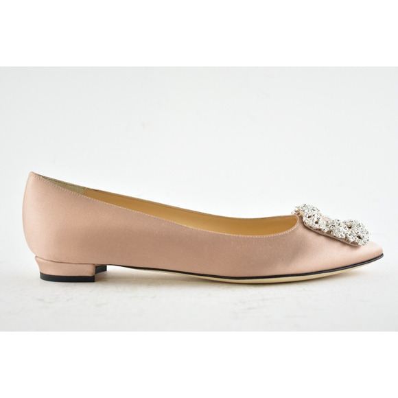 Manolo Blahnik Hangisi Beige Rose Satin Jewel Buckle Ballerina Ballet Flat 36 - Picture 3 of 10